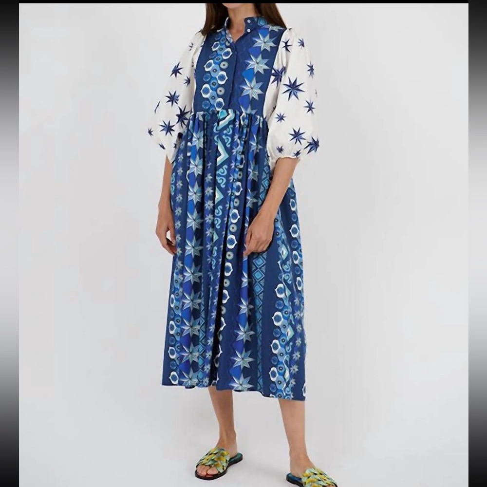 LA DoubleJ Blue and White Midi Dress